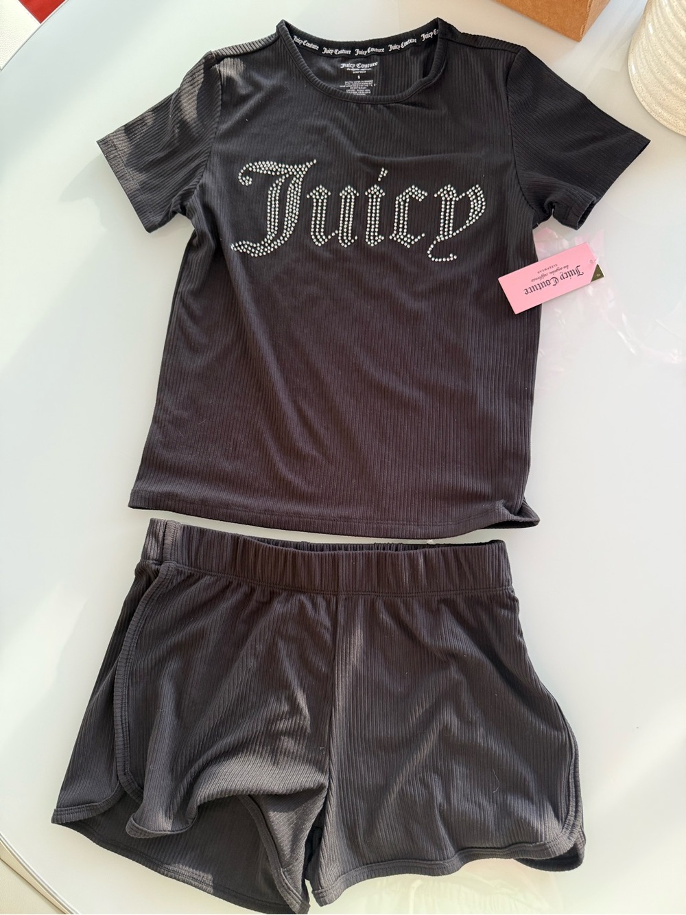 Juicy Couture S Black Rhinestone Logo Tee & Shorts Pajama Set